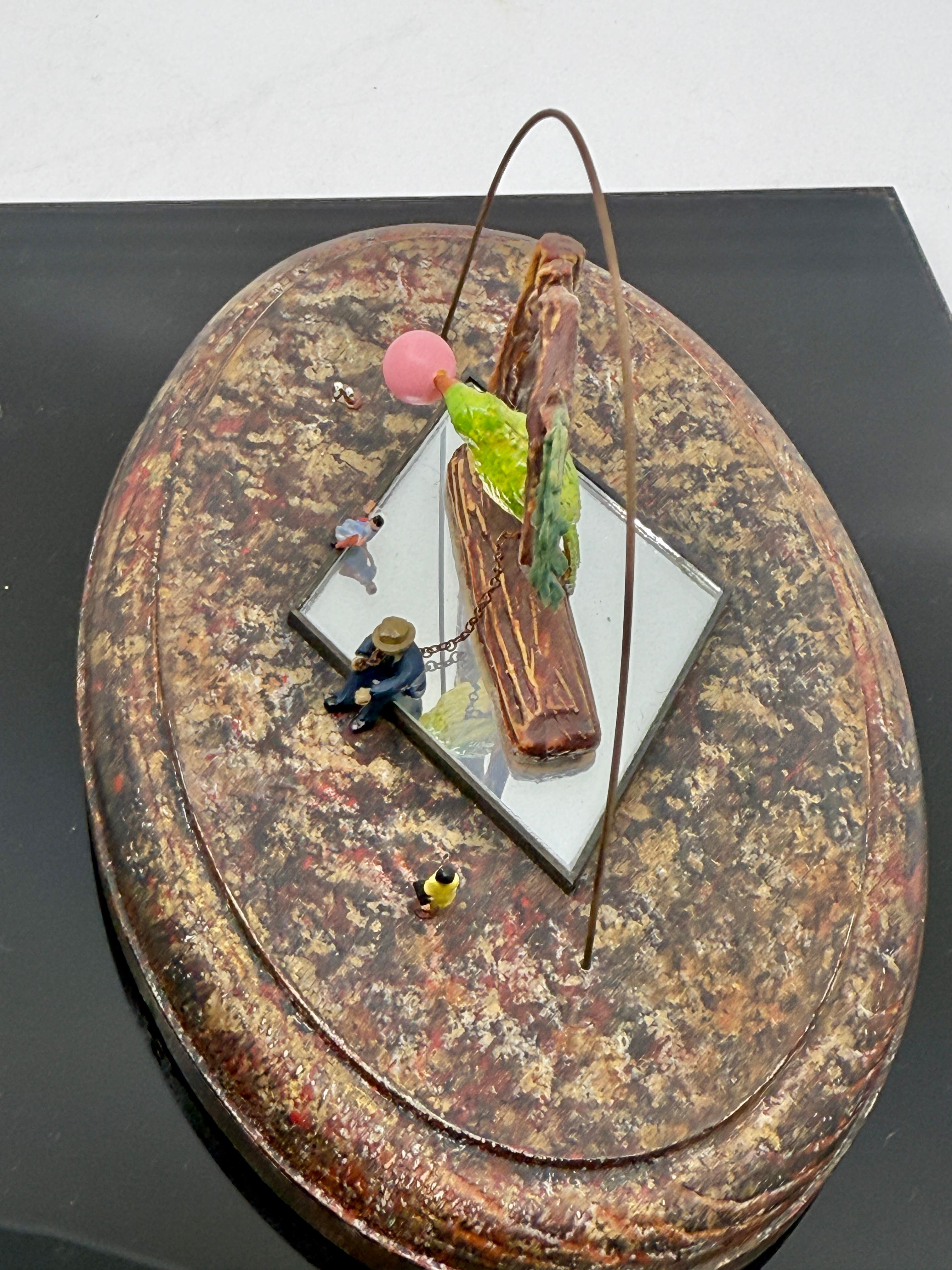 Bruce Houston Miniature Folk Art Man Chained by Parrot For Sale 5