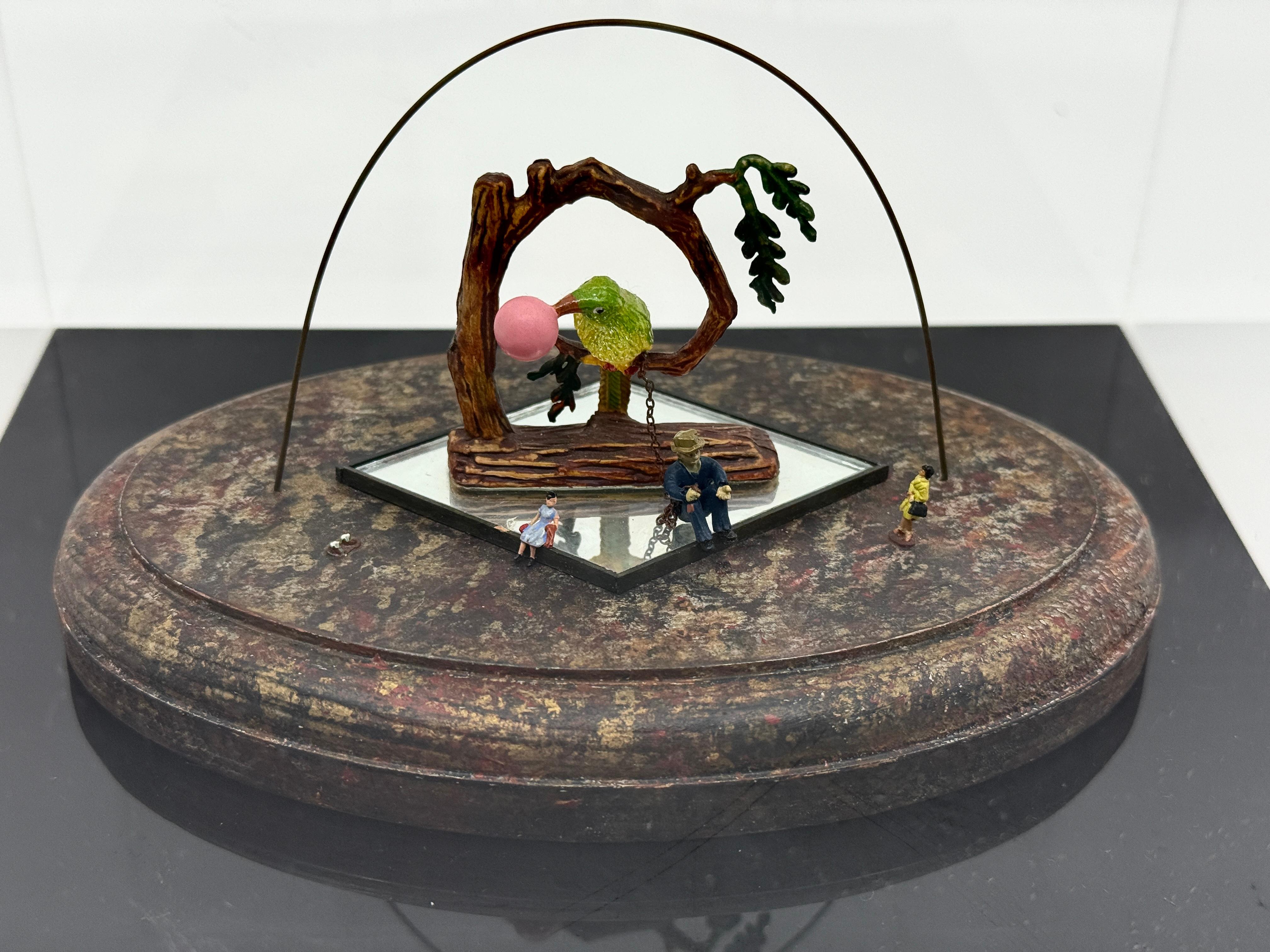 American Bruce Houston Miniature Folk Art Man Chained by Parrot For Sale