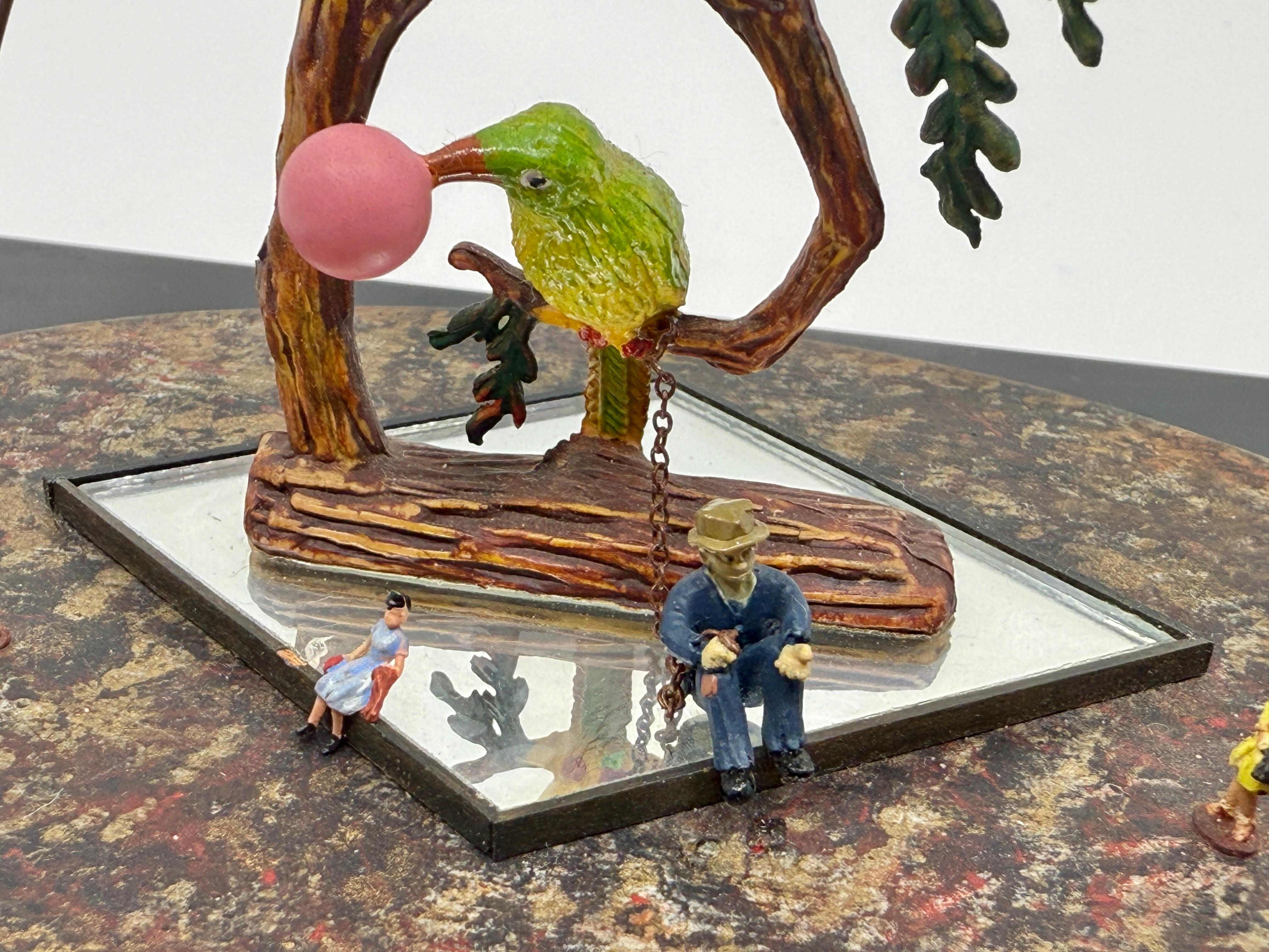 Bruce Houston Miniature Folk Art Man Chained by Parrot In Good Condition For Sale In Palm Springs, CA