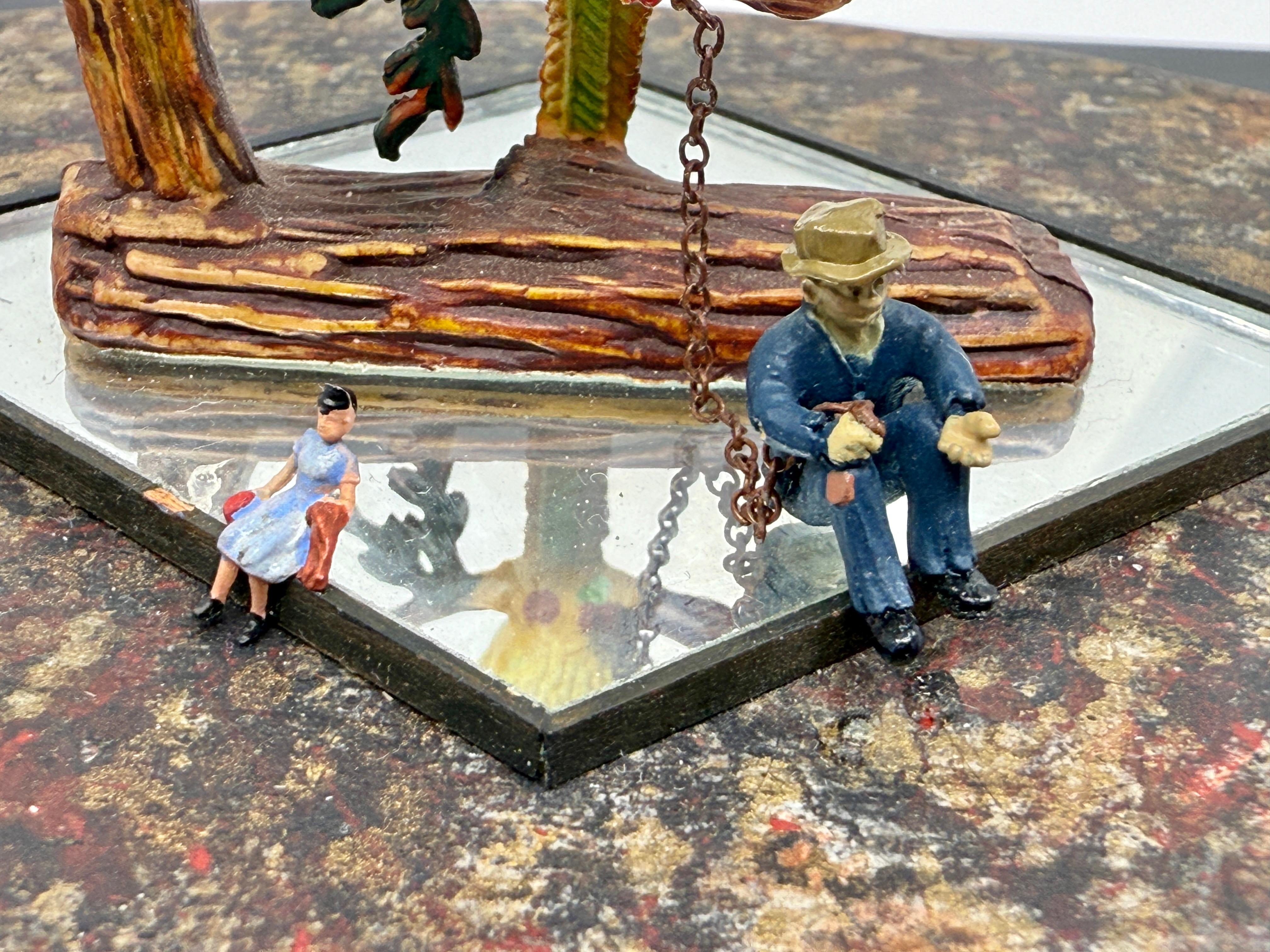 Late 20th Century Bruce Houston Miniature Folk Art Man Chained by Parrot For Sale