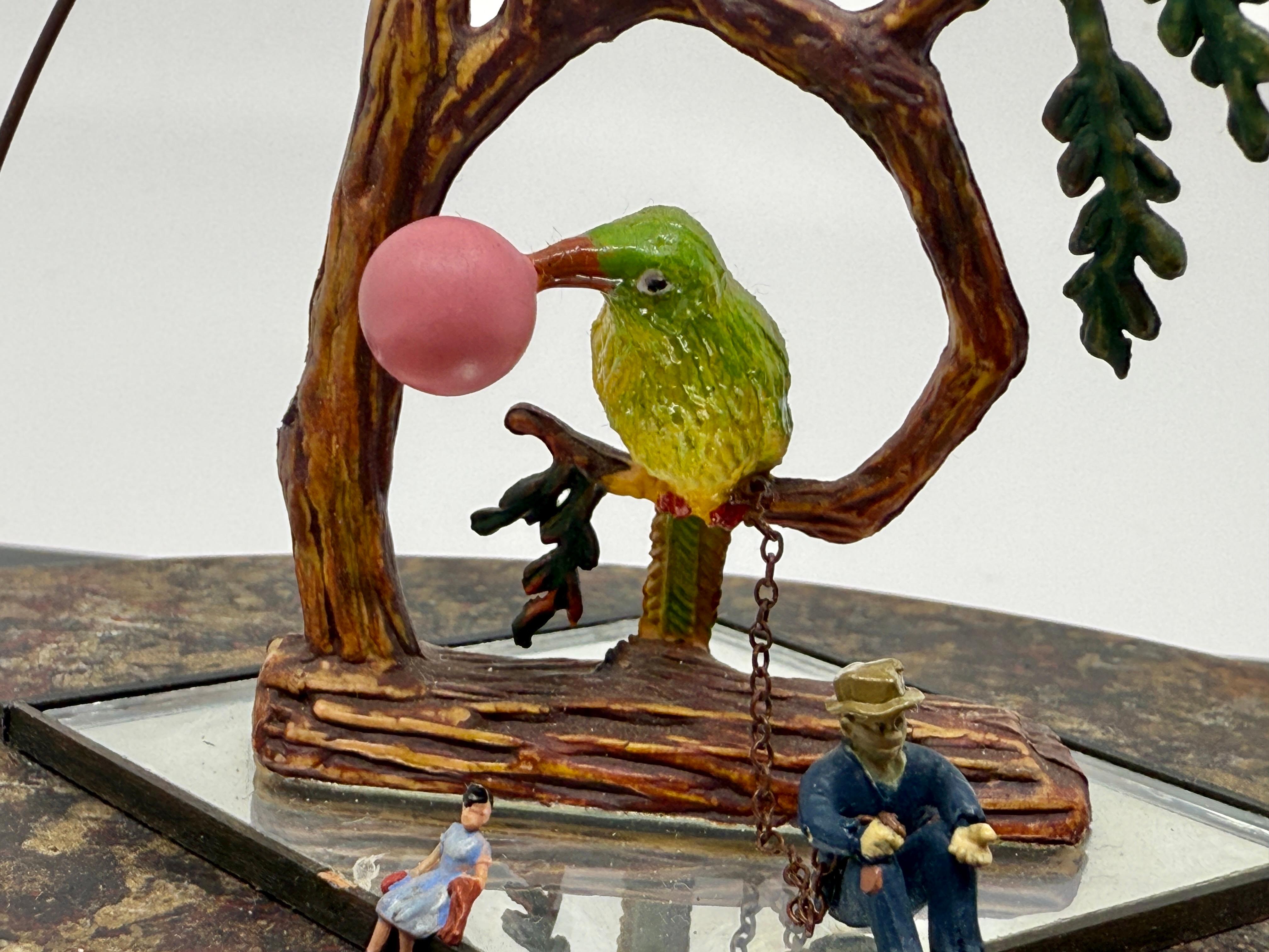Acrylic Bruce Houston Miniature Folk Art Man Chained by Parrot For Sale