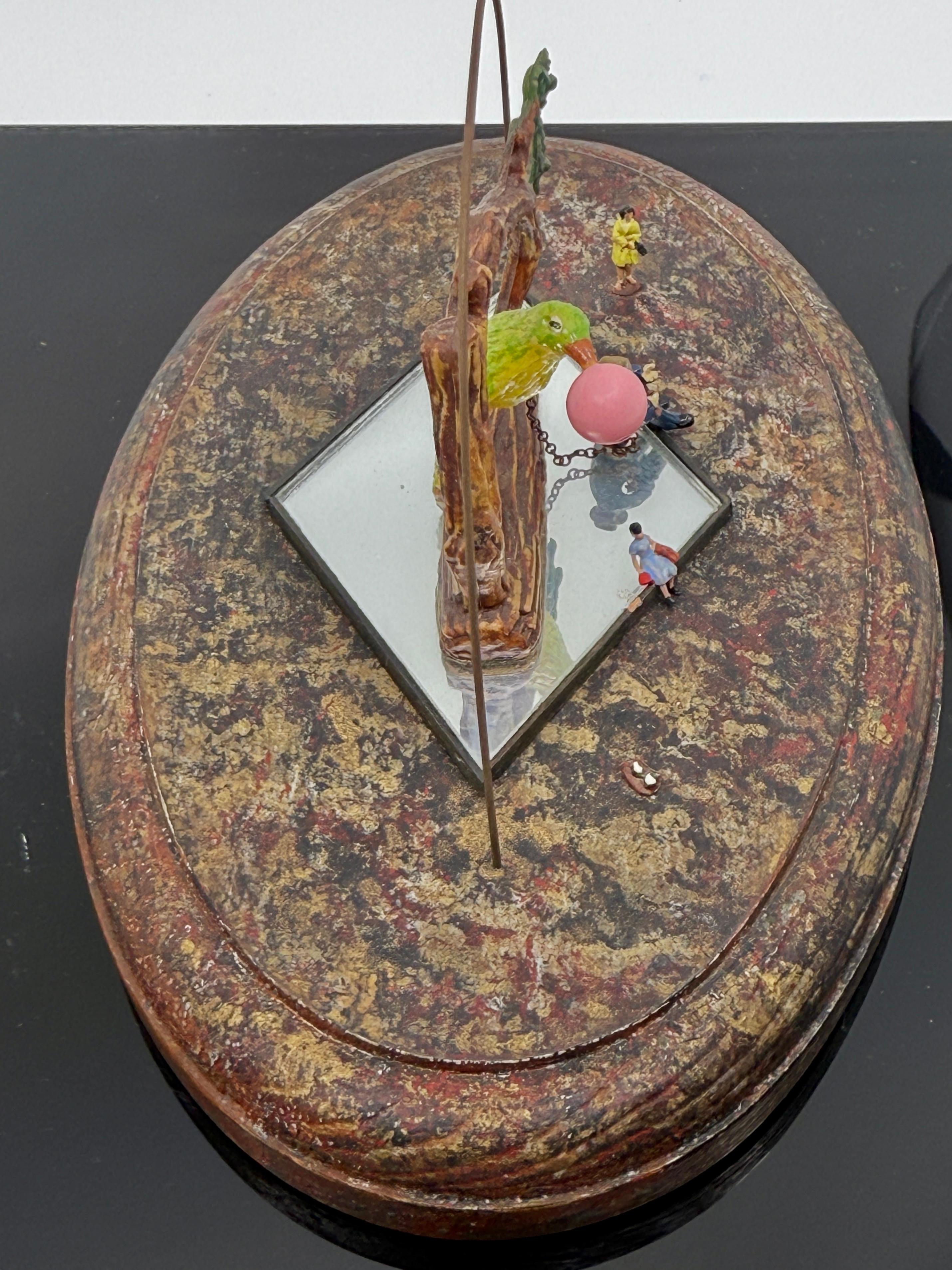 Bruce Houston Miniature Folk Art Man Chained by Parrot For Sale 2