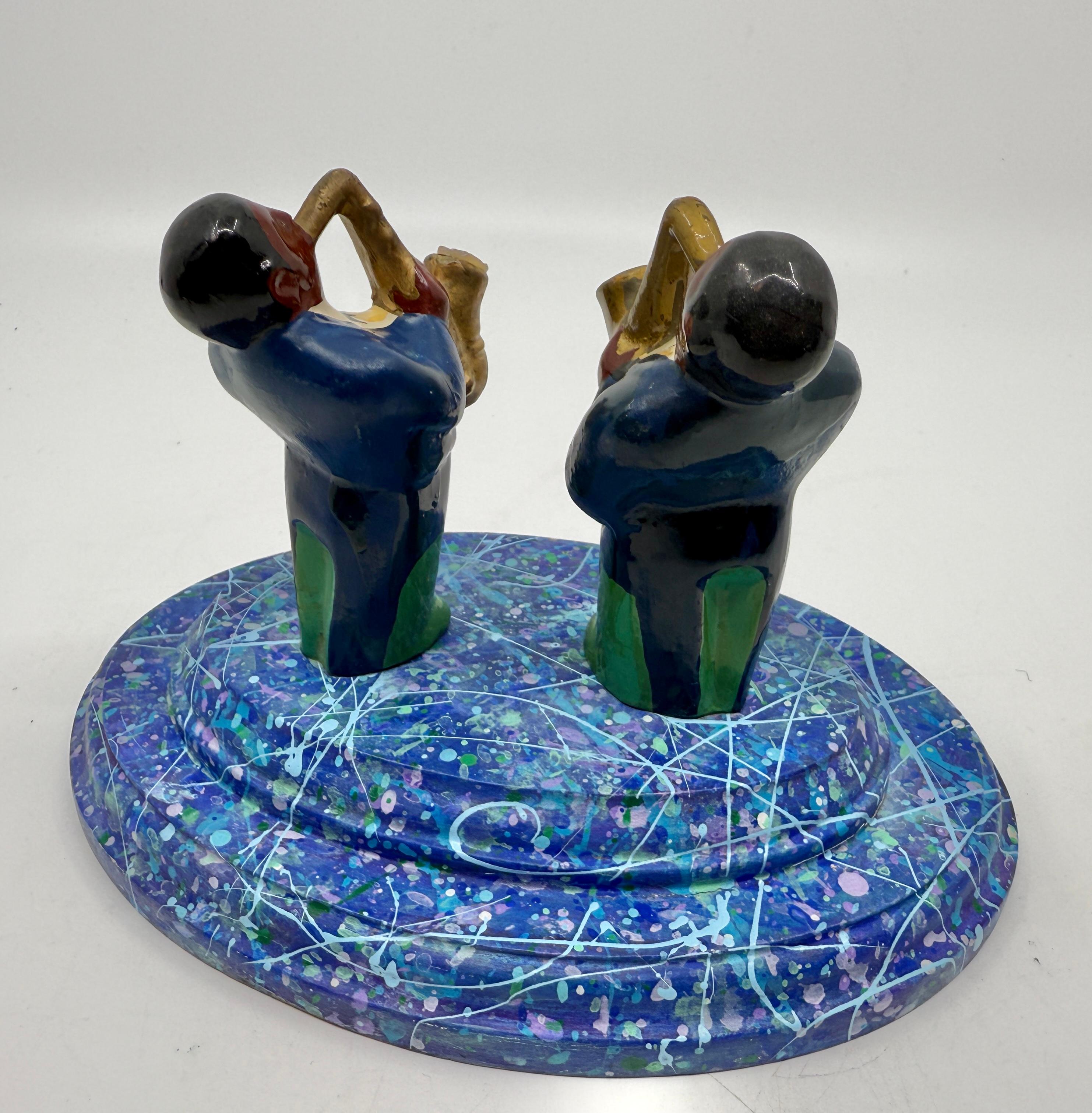 Hand-Painted Bruce Houston Saxophone Players Miniature 1997 For Sale