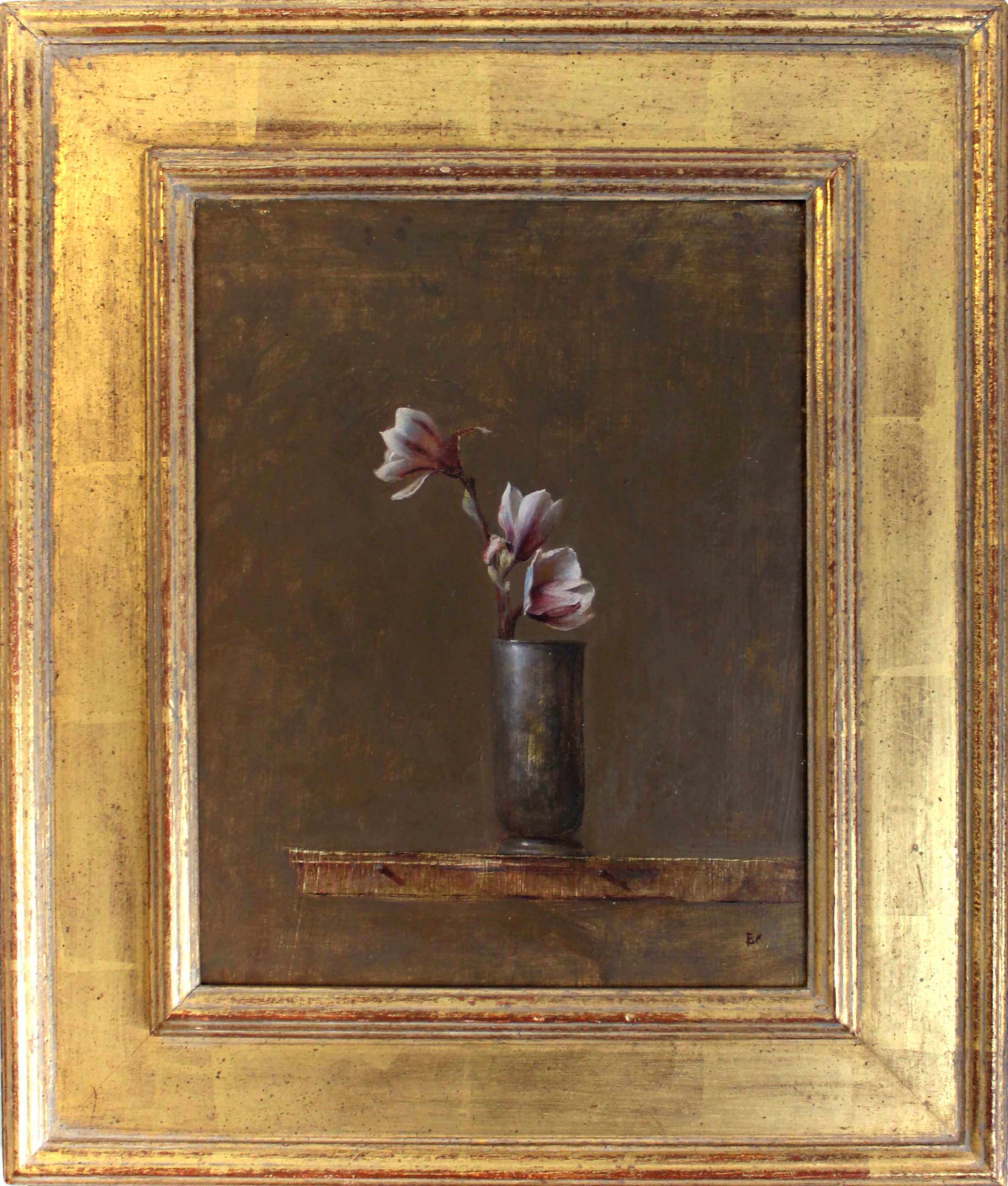 Trompe l'oeil Óleo moderno americano Bruce Kurland Magnolia Floral Enmarcado en venta 1