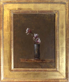 Trompe l'oeil Amerikanisches modernes Ölgemälde Bruce Kurland Magnolie, geblümt gerahmt, Trompe
