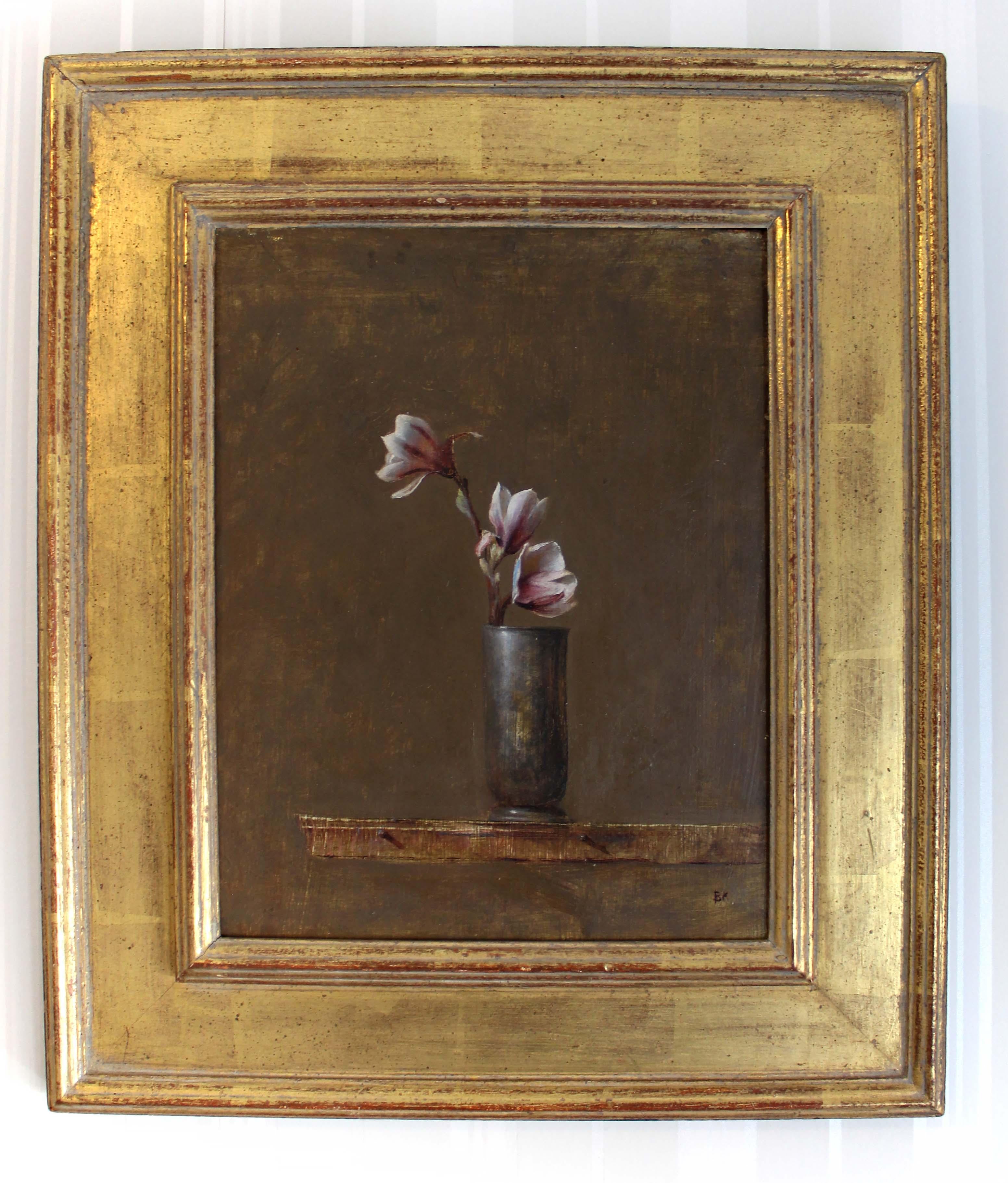 Trompe l'oeil Óleo moderno americano Bruce Kurland Magnolia Floral Enmarcado en venta 2