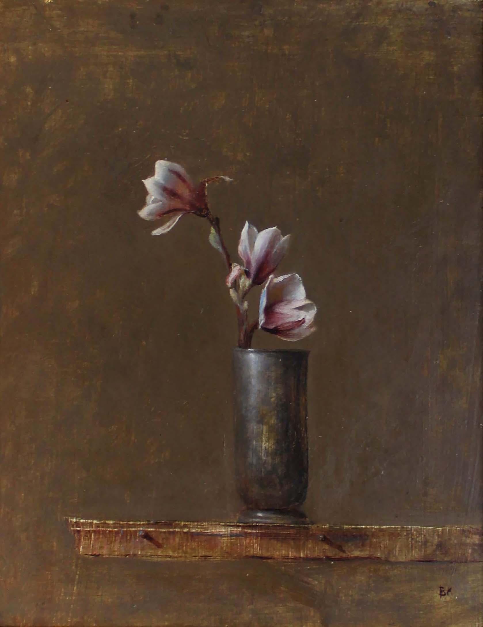 Trompe l'oeil Óleo moderno americano Bruce Kurland Magnolia Floral Enmarcado en venta 3