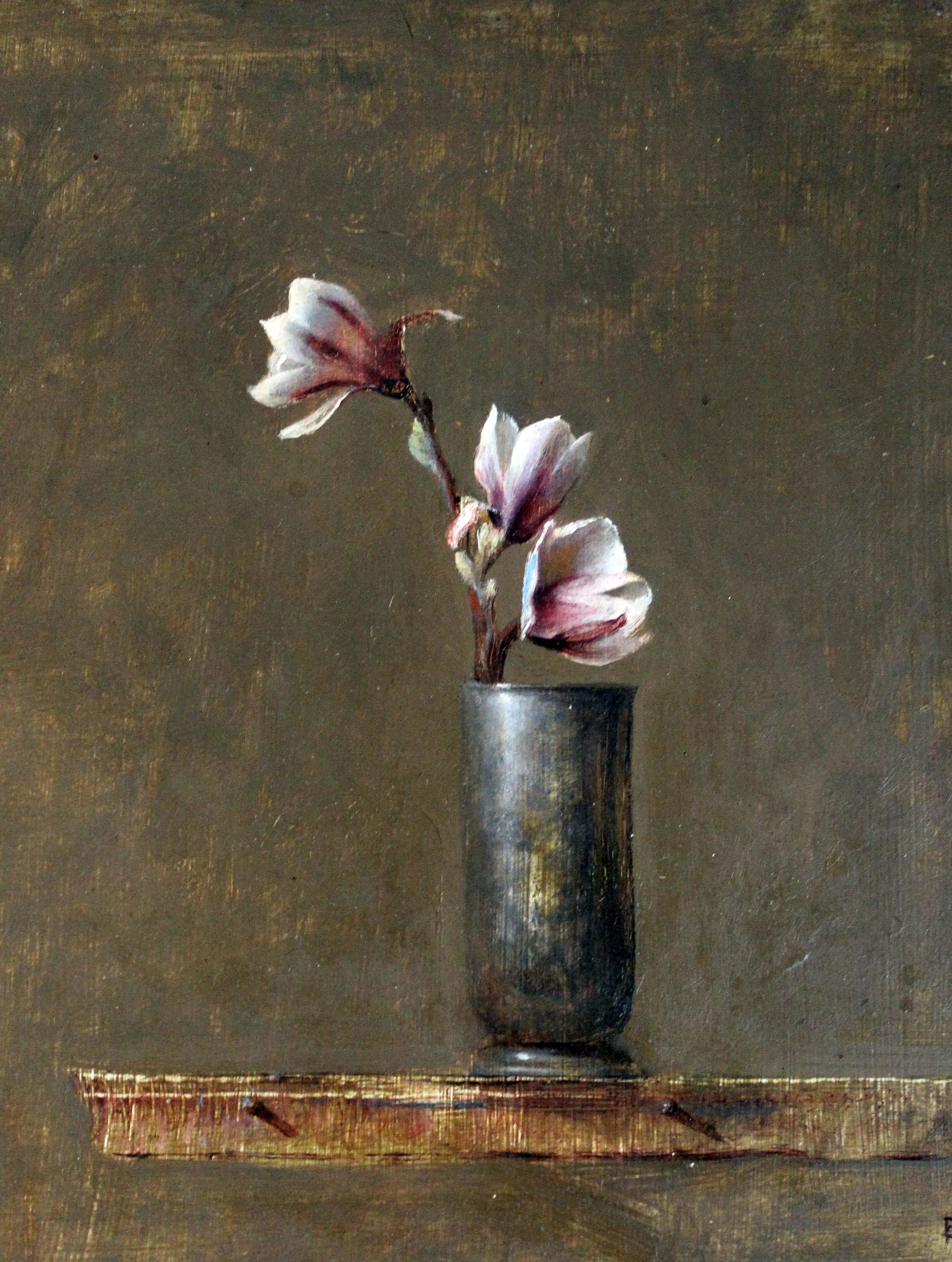 Trompe l'oeil Óleo moderno americano Bruce Kurland Magnolia Floral Enmarcado en venta 4