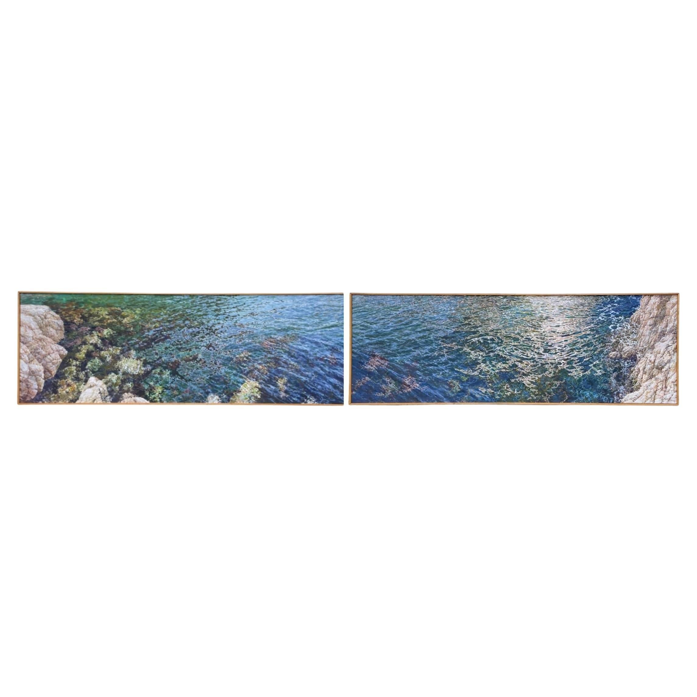 Bruce Marsh Oversized 24 ' Diptych Waterscape Oil on Canvas "Amalfi Coast"