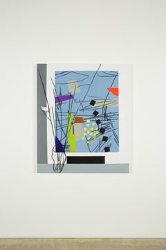 Twig Arrangement in front of Garden Arrangement - Grey blue