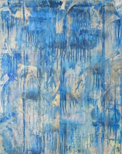 A Dissolving of Illusion (Abstract Expressionist Painting in Blue & Light Gold)