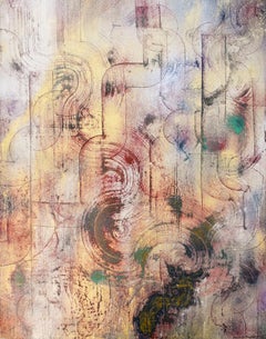 A Dull Roaring (Abstract Expressionist Painting in Pink, Gold & Green)