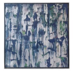 A Meeting of Demand, Kunst (zeitgenössisches abstraktes Gemälde in Blau und Silber)