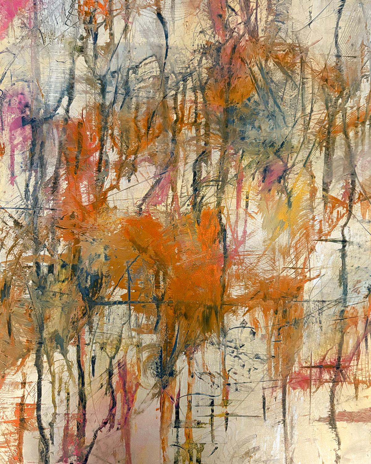 Ein primitives Piktogramm (abstraktes Gemälde in metallischem Gold und mit Farbspritzern) – Art von Bruce Murphy