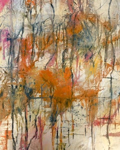 Ein primitives Piktogramm (abstraktes Gemälde in metallischem Gold und mit Farbspritzern)