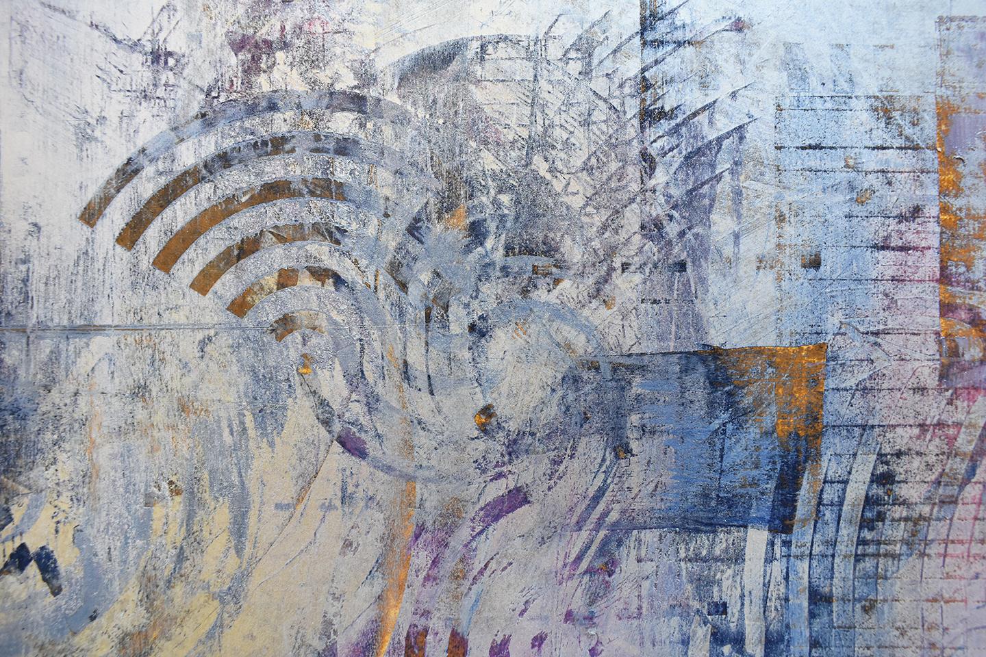 A Wind Behind the Cloud (Abstract Expressionist Painting in Blue, Gold & Gray) 4