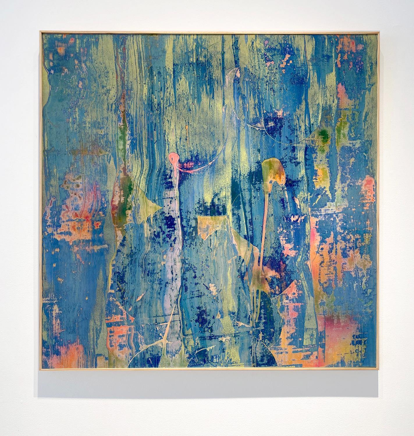 Assorbito dalla brillantezza (dipinto astratto in stile Gerhard Richter in blu e verde acqua) - Painting di Bruce Murphy
