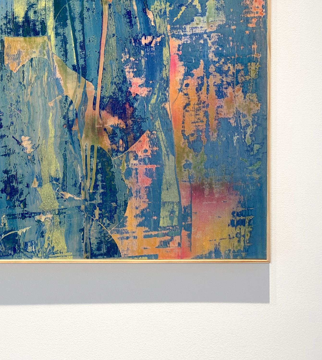 Assorbito dalla brillantezza (dipinto astratto in stile Gerhard Richter in blu e verde acqua) - Painting Astratto di Bruce Murphy