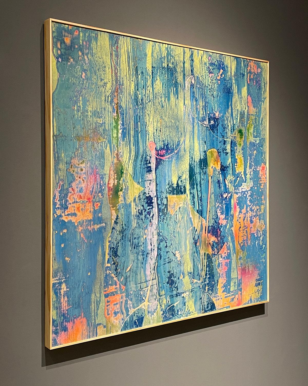 Assorbito dalla brillantezza (dipinto astratto in stile Gerhard Richter in blu e verde acqua) - Abstract Painting Blu di Bruce Murphy