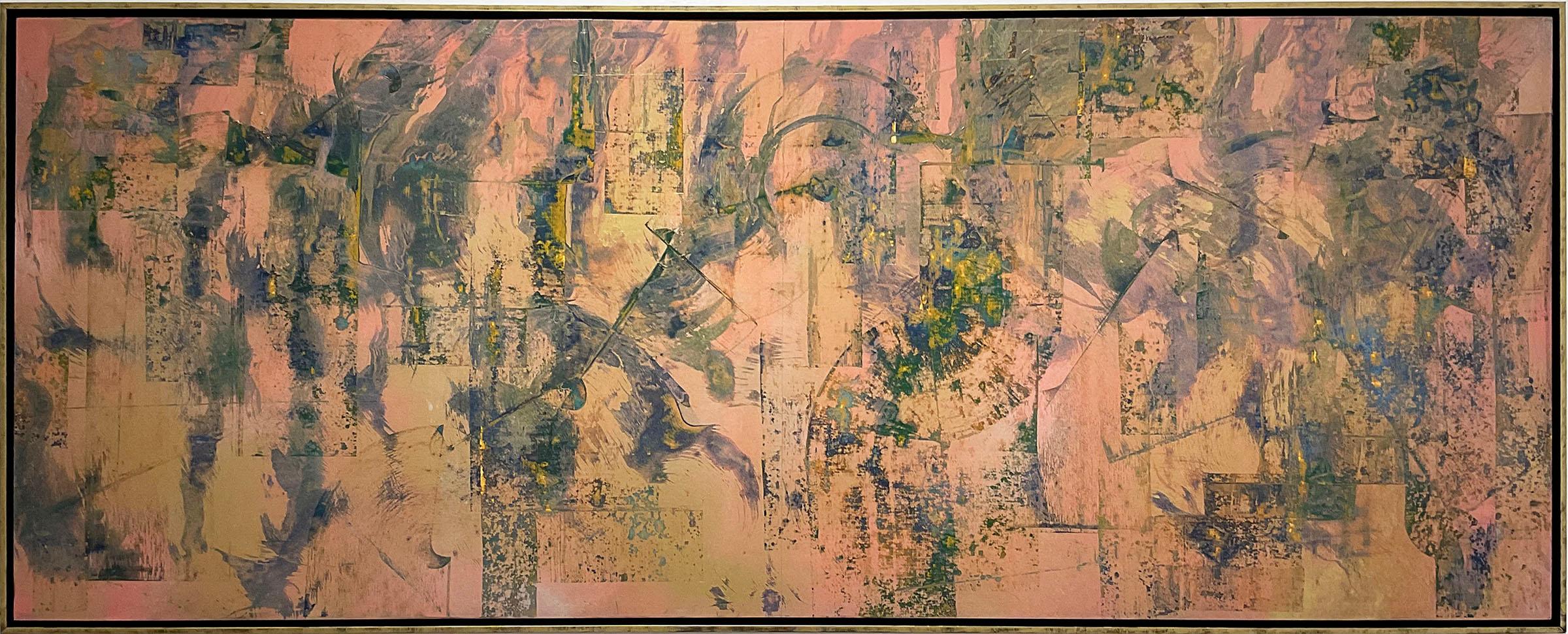 Abstraktes Expressionismus-Gemälde im Pfirsich- und Goldstil von Mind and Matter