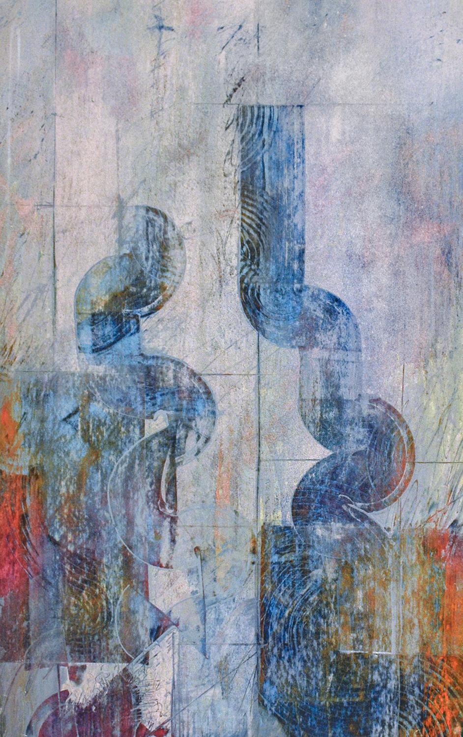 Conversation Between Marks (Abstract Metallic Expressionist Painting in Blue)