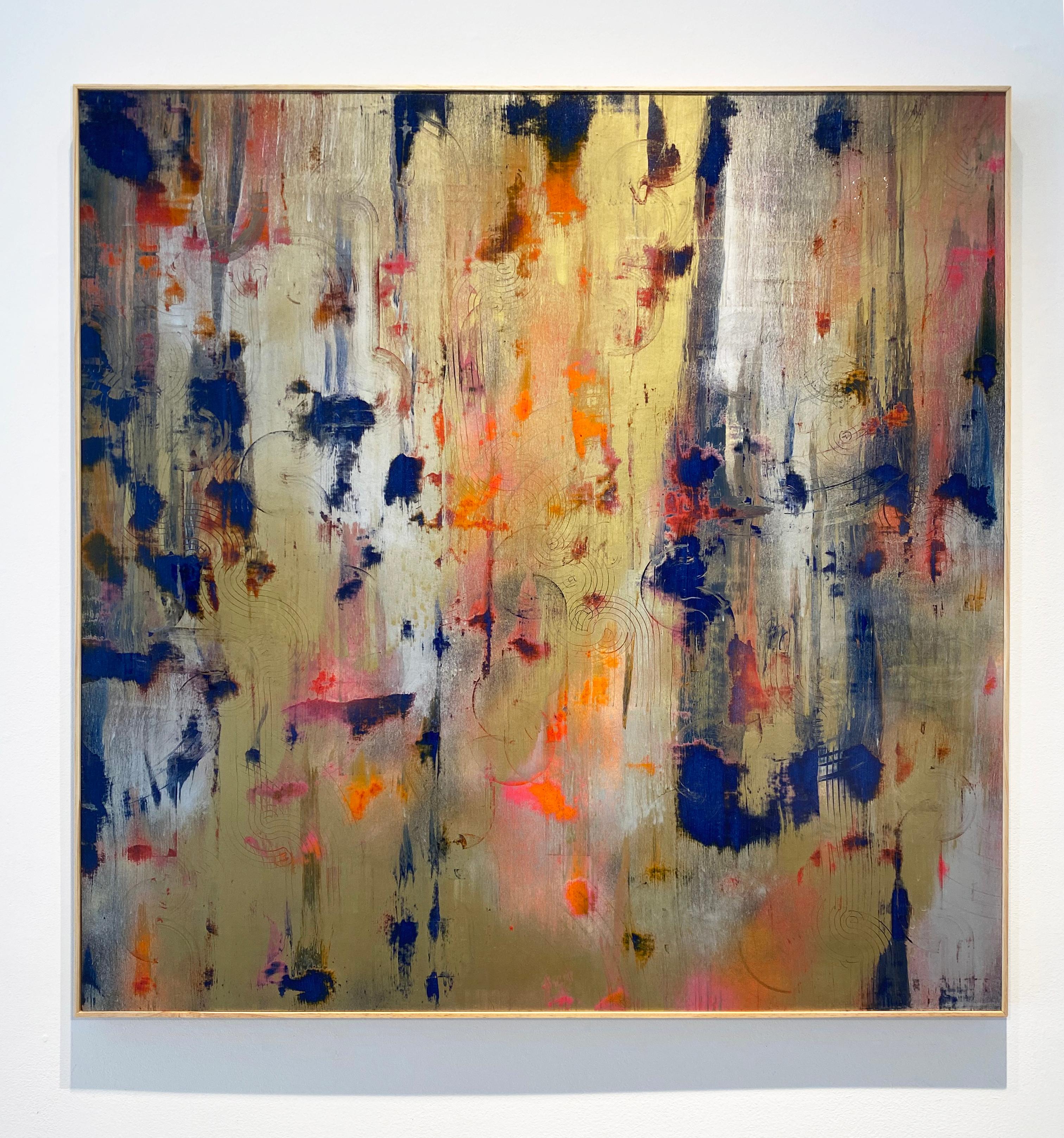 Chiarezza infinita (Pittura astratta in oro, blu e arancione in stile Gerhard Richter) - Mixed Media Art Astratto di Bruce Murphy