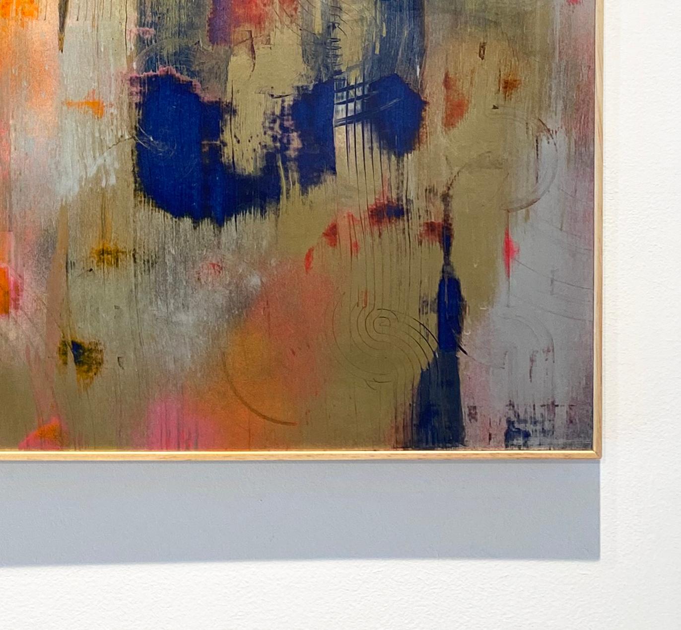 Chiarezza infinita (Pittura astratta in oro, blu e arancione in stile Gerhard Richter) in vendita 1