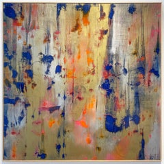 Chiarezza infinita (Pittura astratta in oro, blu e arancione in stile Gerhard Richter)