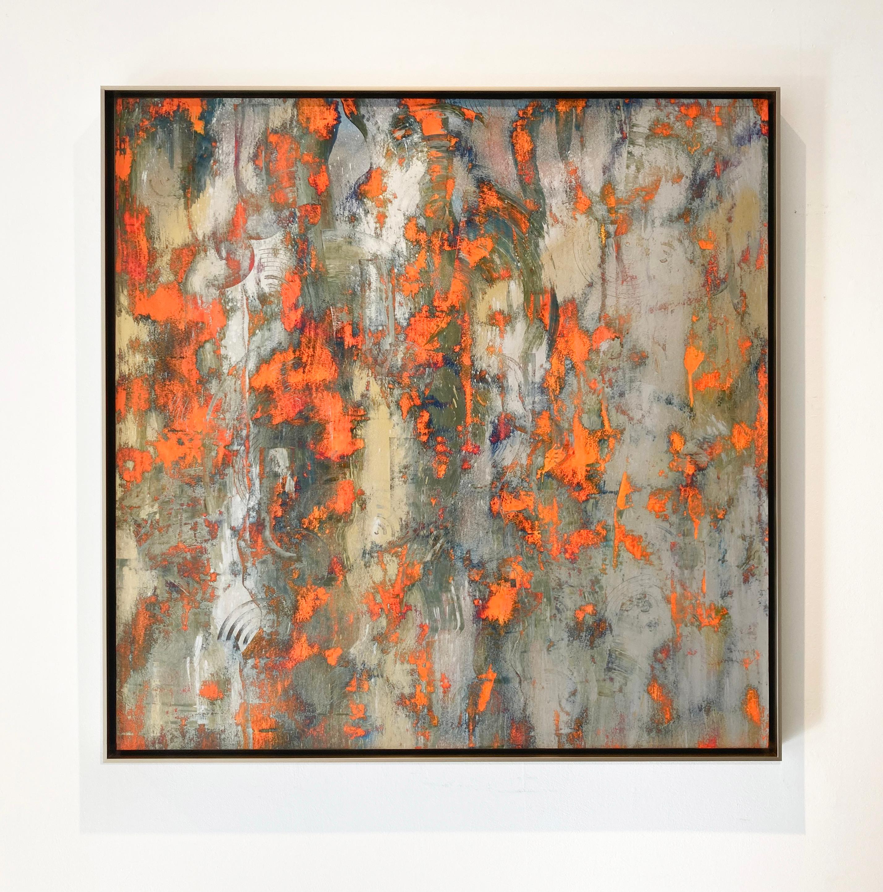 Herbst''s Symphony: Abstraktes expressionistisches Gemälde in Silber und Gold mit Orange – Art von Bruce Murphy