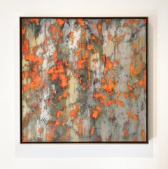 Fall's Symphony: Silver & Gold Abstract Expressionist Painting with Orange