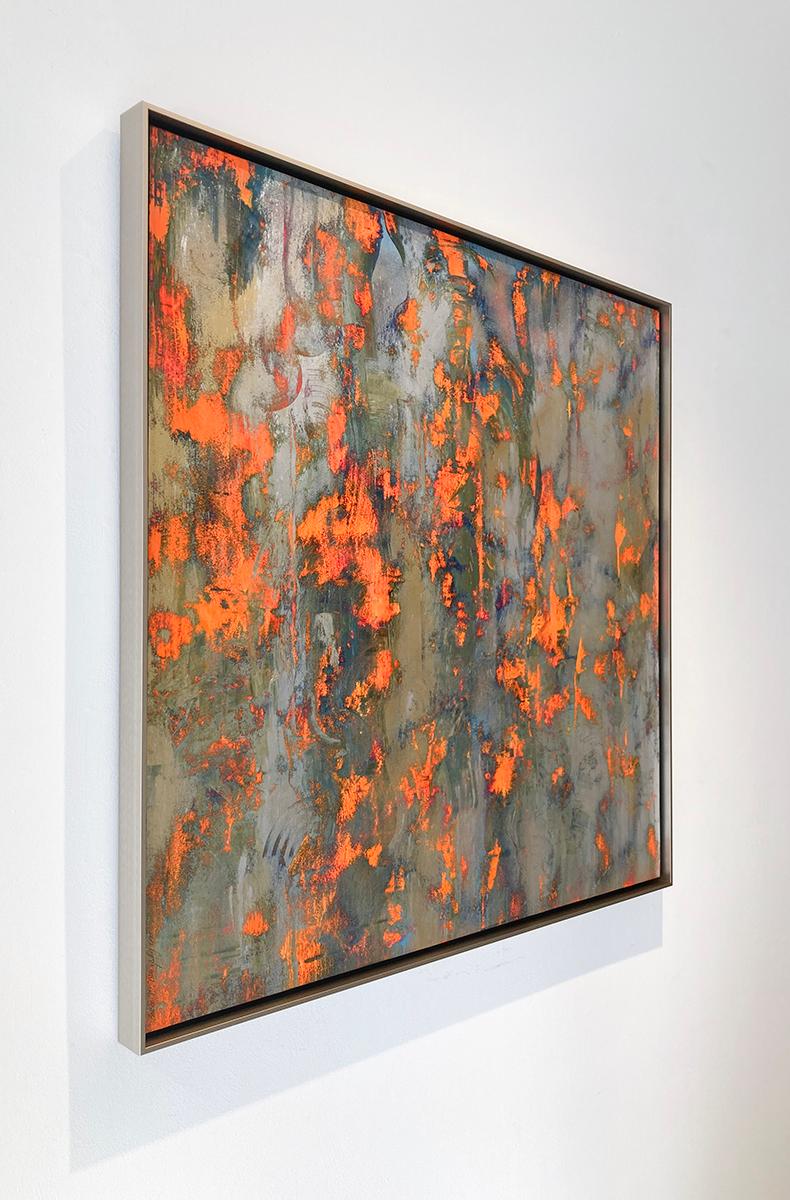 Herbst''s Symphony: Abstraktes expressionistisches Gemälde in Silber und Gold mit Orange (Abstrakter Expressionismus), Art, von Bruce Murphy