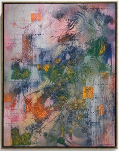 Schichten des Seins: Blau & Violette abstrakte Malerei im Stil von Gerhard Richter