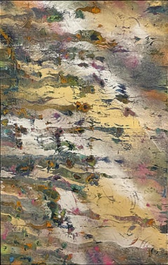 Mountain Mists (Colorful Abstract Expressionist Painting with Silver & Gold) 