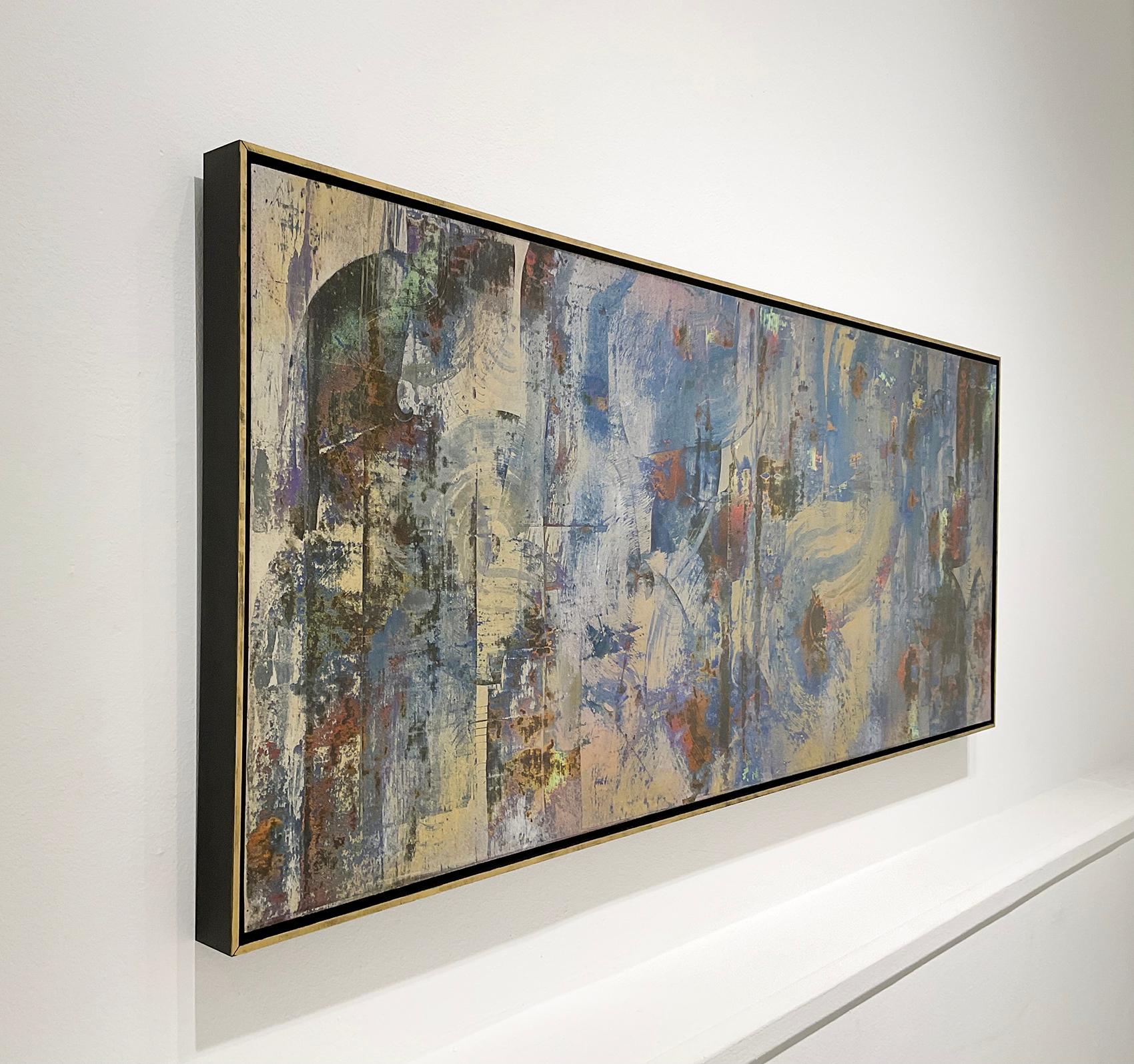 méthodes de recherche nouvelles : peinture expressionniste abstraite bleu cobalt et or, encadrée - Painting de Bruce Murphy