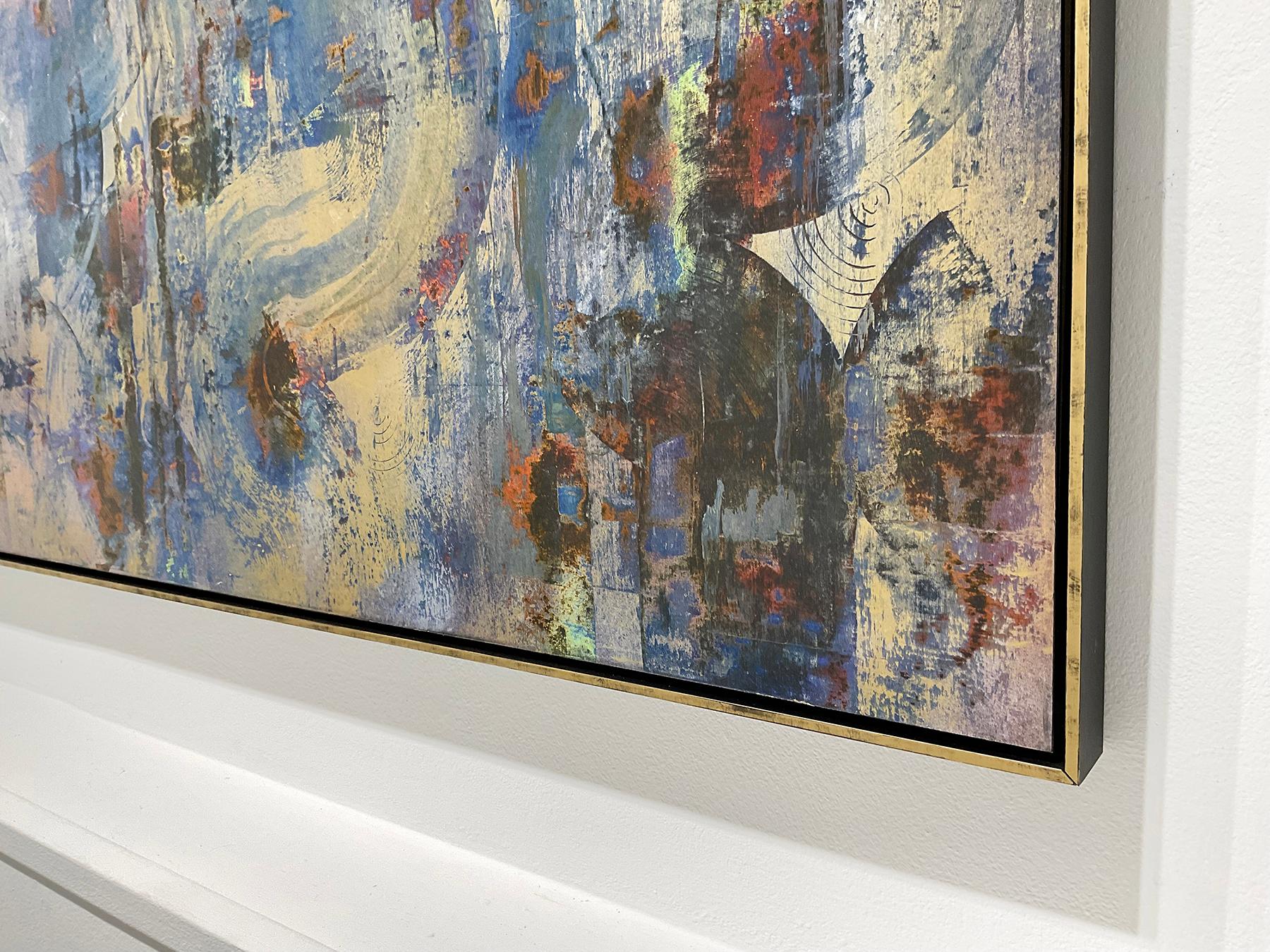Nuovi metodi di ricerca: Pittura espressionista astratta blu cobalto e oro, incorniciata in vendita 1