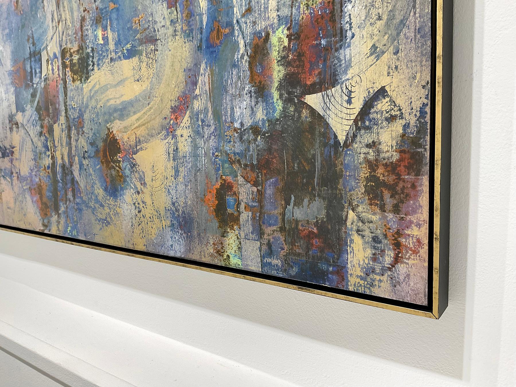 méthodes de recherche nouvelles : peinture expressionniste abstraite bleu cobalt et or, encadrée en vente 1