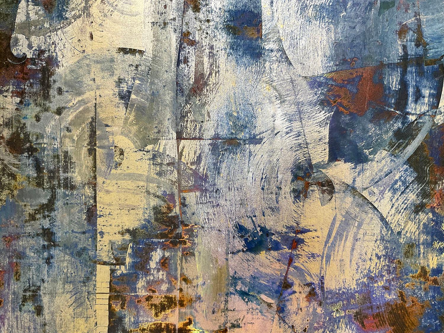 Nuovi metodi di ricerca: Pittura espressionista astratta blu cobalto e oro, incorniciata in vendita 2