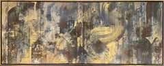 Nuevos Métodos de Mirada: Pintura expresionista abstracta azul cobalto y dorada, enmarcada