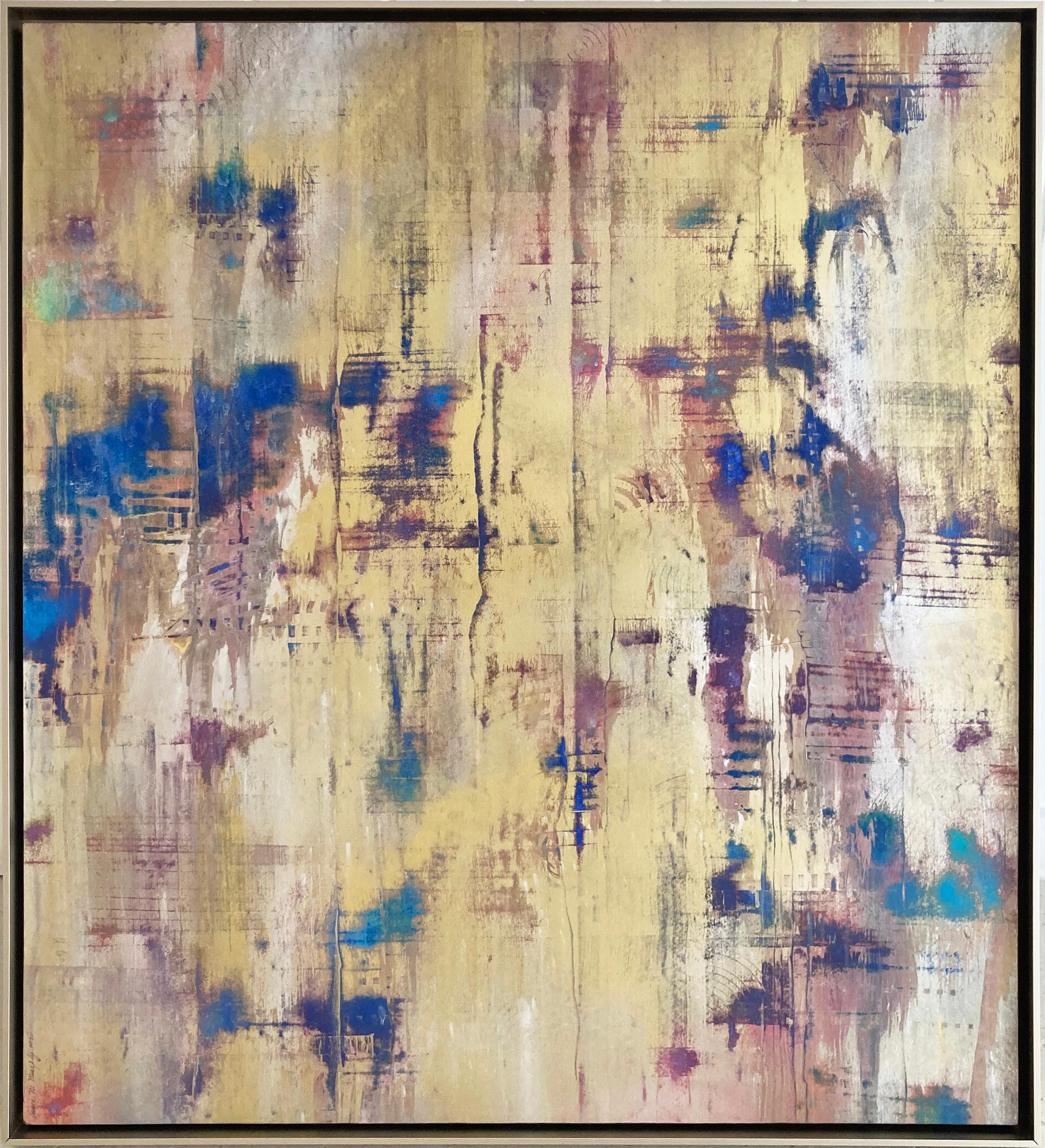 Bruce Murphy Abstract Drawing - Open & Empty: Silver & Gold Abstract Expressionist Painting with Jewel Tones