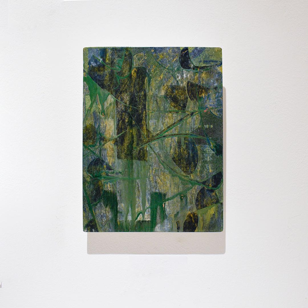 Potenzial der Chance I (Abstraktische expressionistische Malerei in Grün, Blau und Gold) – Art von Bruce Murphy