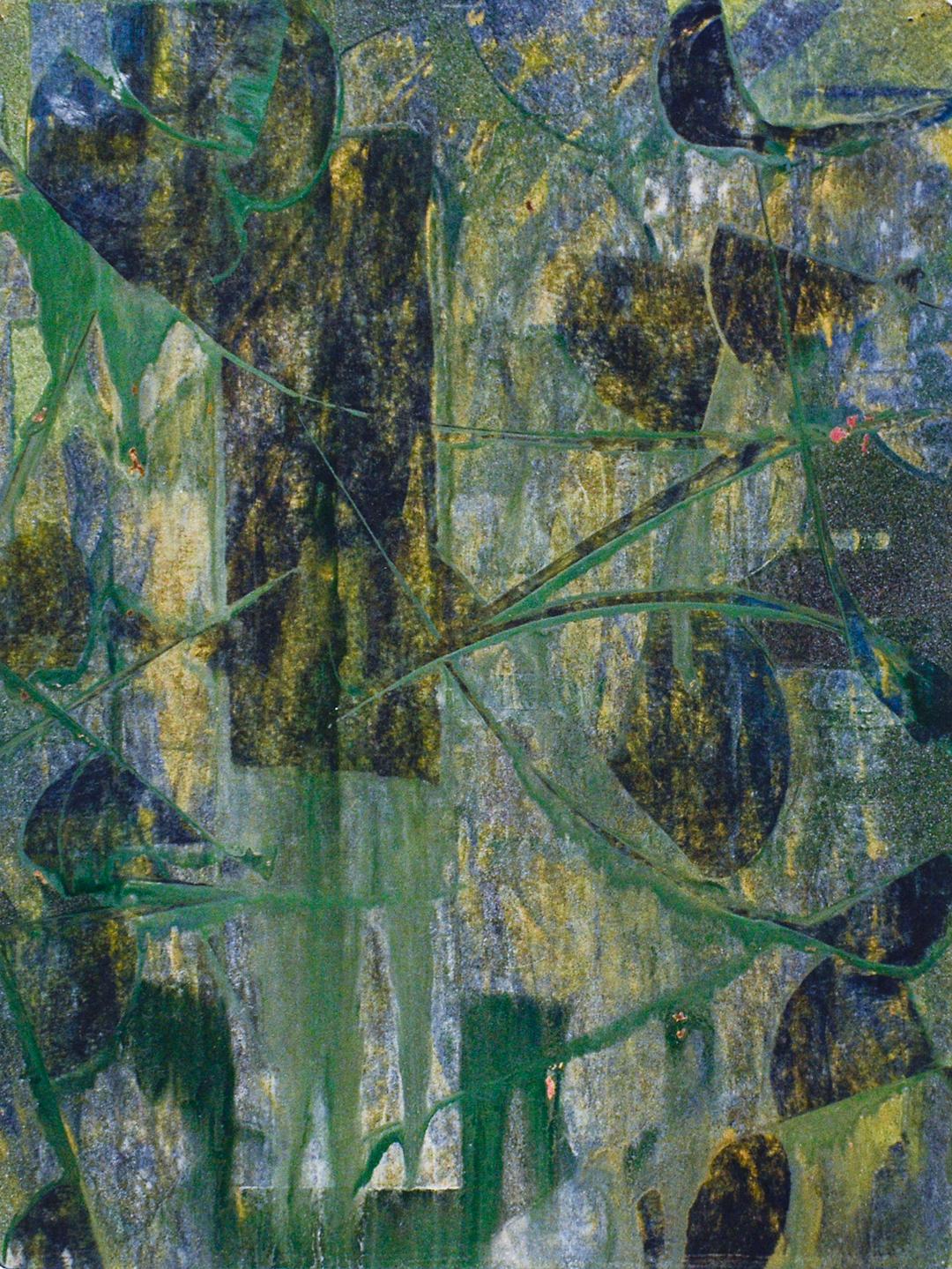 Potential of Chance I (Abstract Expressionist Painting in Green, Blue & Gold)