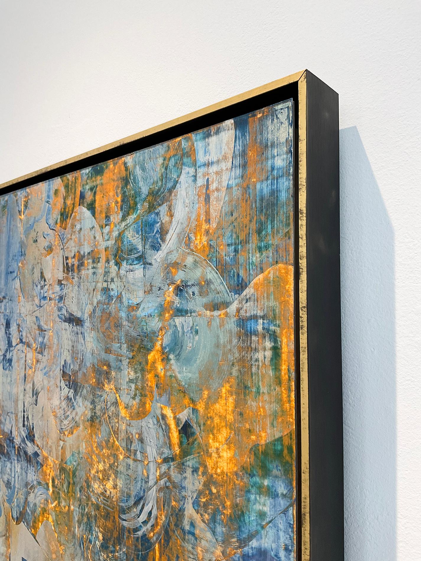 Right Now Is: Blaues und goldenes abstraktes Gemälde im Stil von Gerhard Richter (Abstrakt), Art, von Bruce Murphy