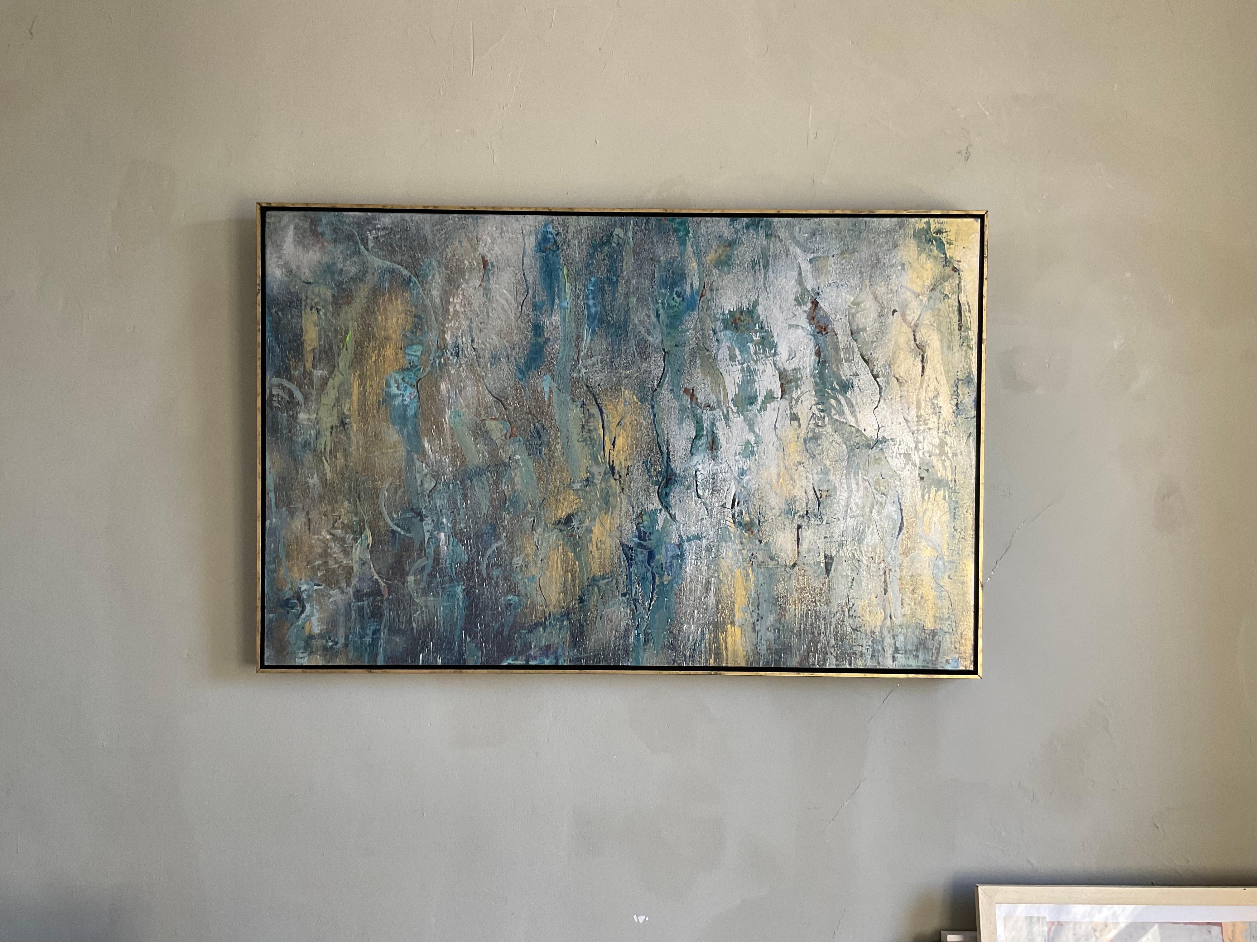 Seeing the Past: Abstrakt-expressionistisches Gemälde in Blau, Silber und Gold – Painting von Bruce Murphy
