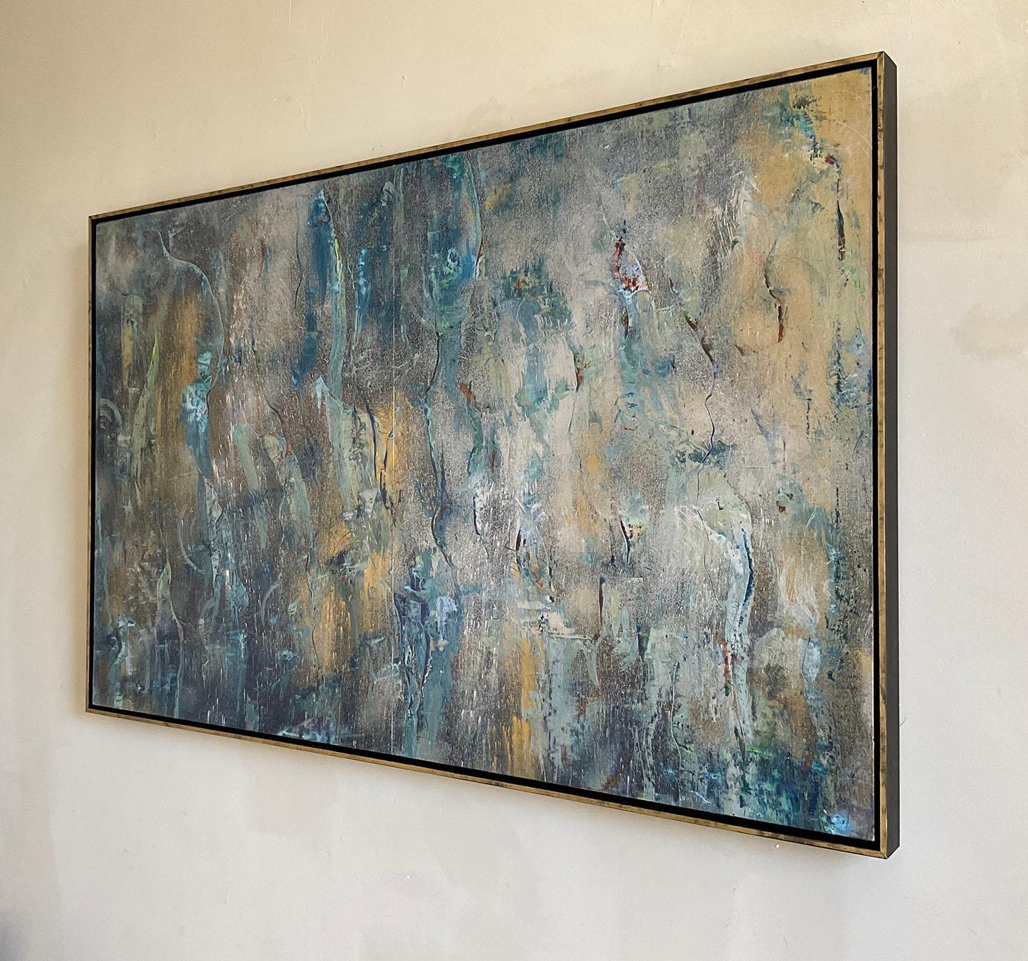 Seeing the Past : peinture expressionniste abstraite en bleu, argent et or - Abstrait Painting par Bruce Murphy