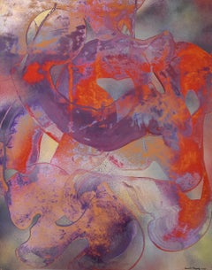 Sound of Reflections (Gestural Abstract Painting on Paper in Red & Purple) 