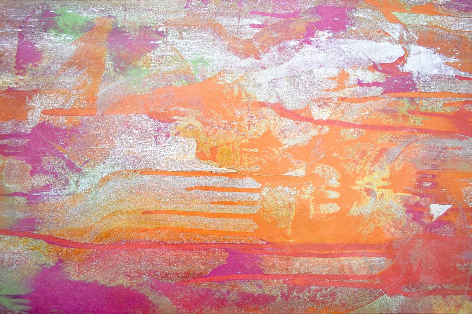 Statement of Benefits (Abstract Expressionist Painting in Orange, Red, Yellow) - Art by Bruce Murphy