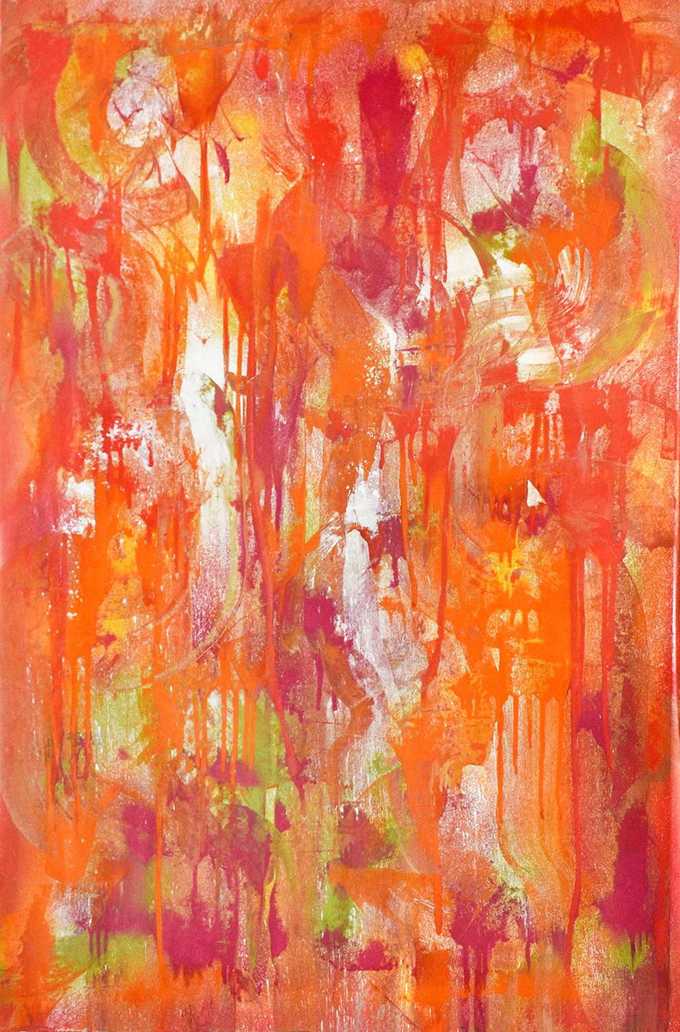 Statement of Benefits (Abstract Expressionist Painting in Orange, Red, Yellow)