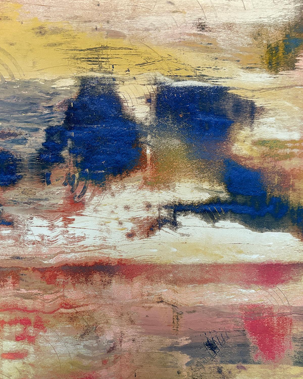 Sunsets on the Hudson (Abstract Painting in Blue, Pink and Metallic Gold) - Art by Bruce Murphy