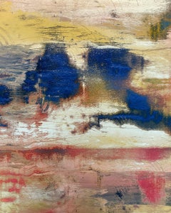 Sonnenuntergänge auf dem Hudson (Abstraktes Gemälde in Blau, Rosa und Metallic-Gold)