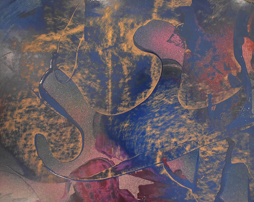 Tampering with Paint (peinture abstraite artistique sur papier en indigo et rouge) - Abstrait Painting par Bruce Murphy